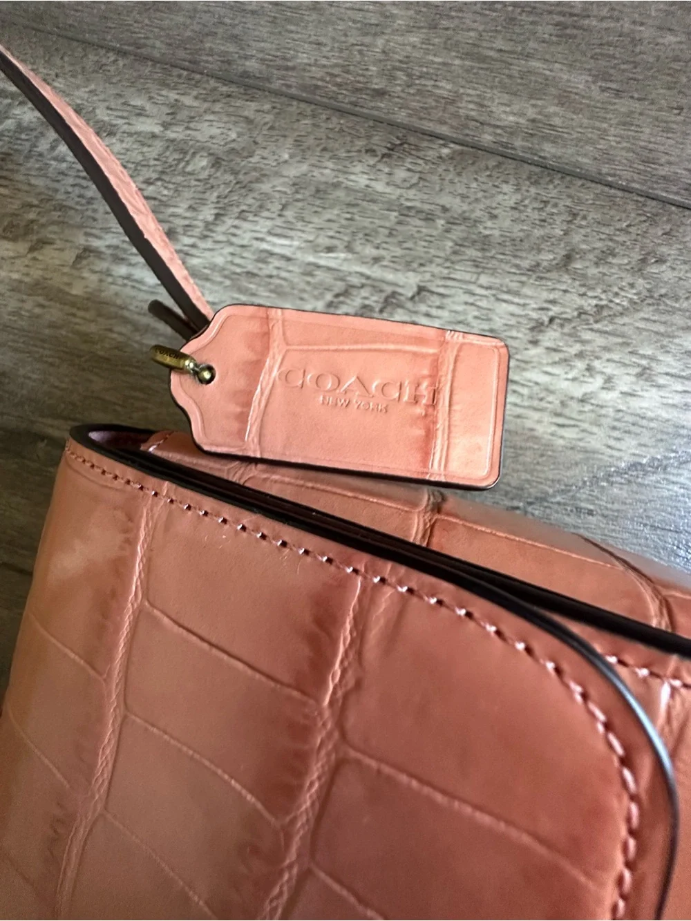 Coach Pink Croc-Embossed Crossbody Bag with Gold Hardware